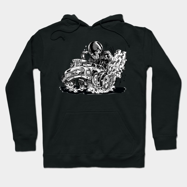 Ski Mask wearing Hot Rod Driving Riot Hoodie by silentrob668